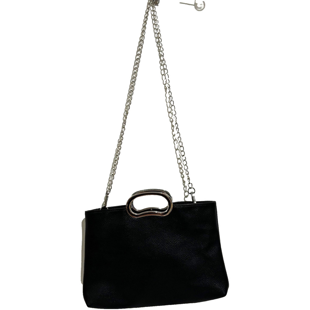 Mid size black Faux leather Crossbody or Clutch Y2K Bag Chains Silver Hip career